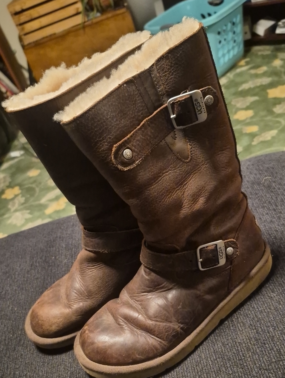 UGG Brown Leather Shearling-Lined Mid-Calf Boots